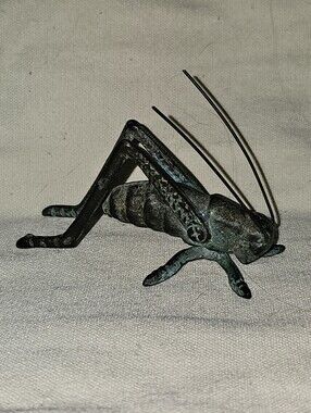 Vintage Brass Green Patina Articulated Lucky Cricket Hearth Decorative Figurine